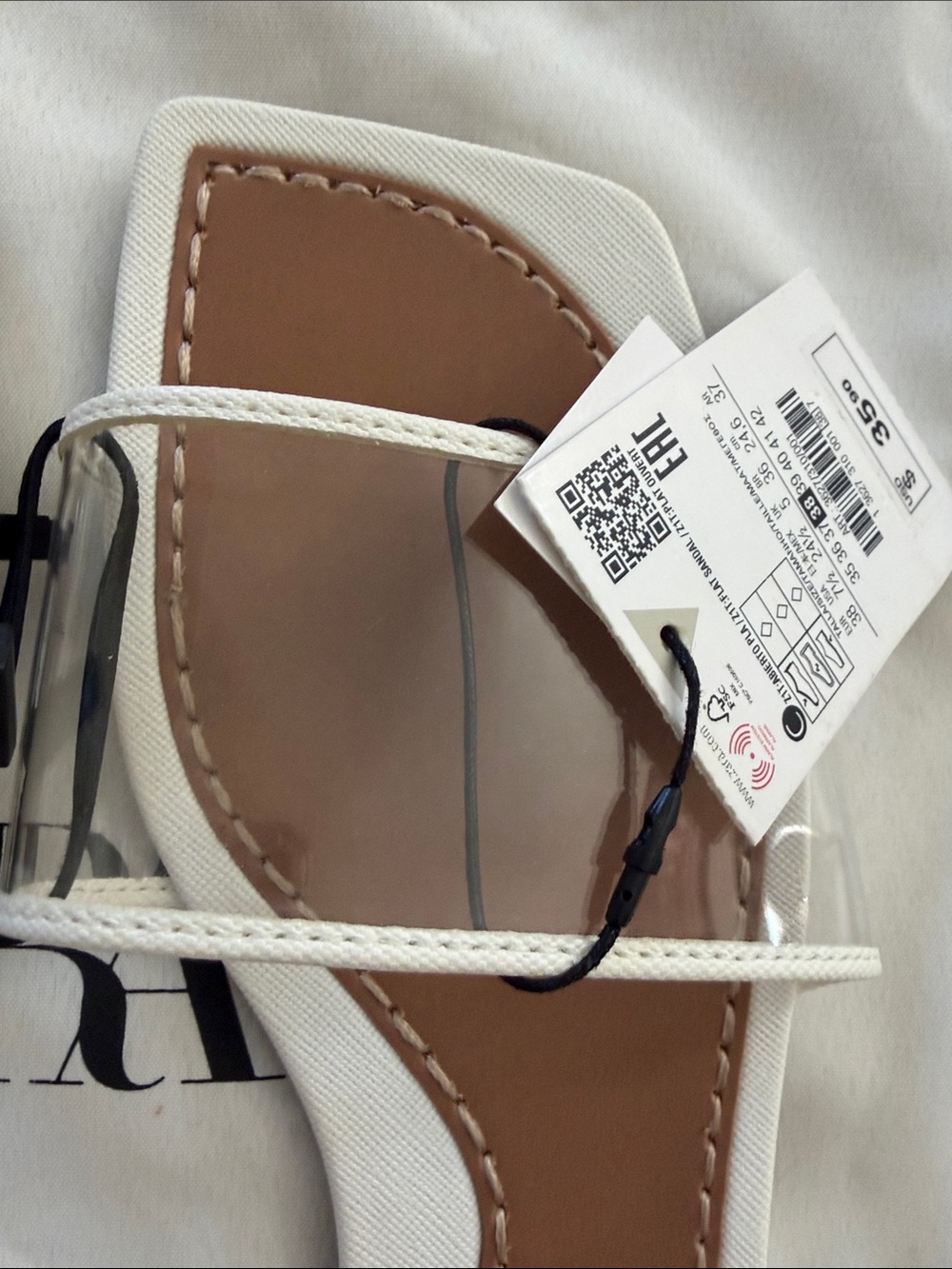 ZARA White Slide Sandals with Clear Straps and Tan Footbed - Picture 7 of 8